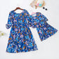 Mommy and Me Matching Dress Blue Elbow Sleeve Floral Midi Dress for Mom and Daughter - ChildAngle