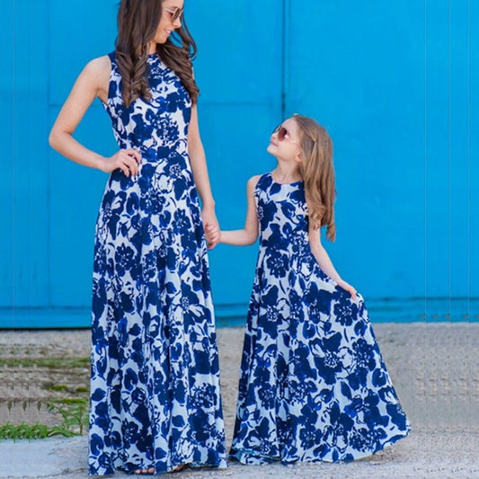 Mommy and Me Blue Floral Maxi Dress - ChildAngle