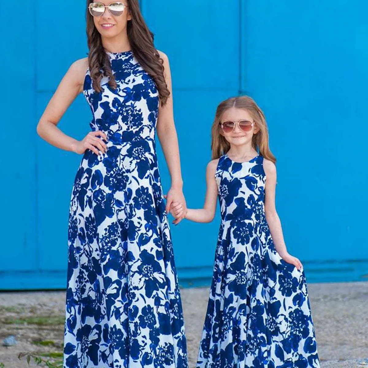 Mommy and Me Blue Floral Maxi Dress - ChildAngle
