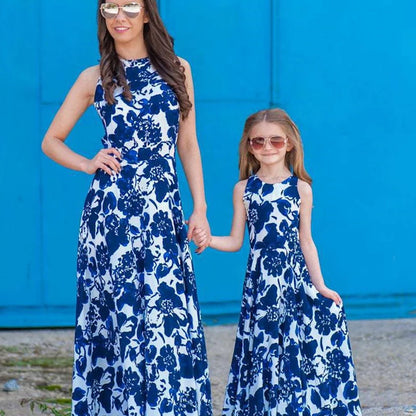 Mommy and Me Blue Floral Maxi Dress - ChildAngle