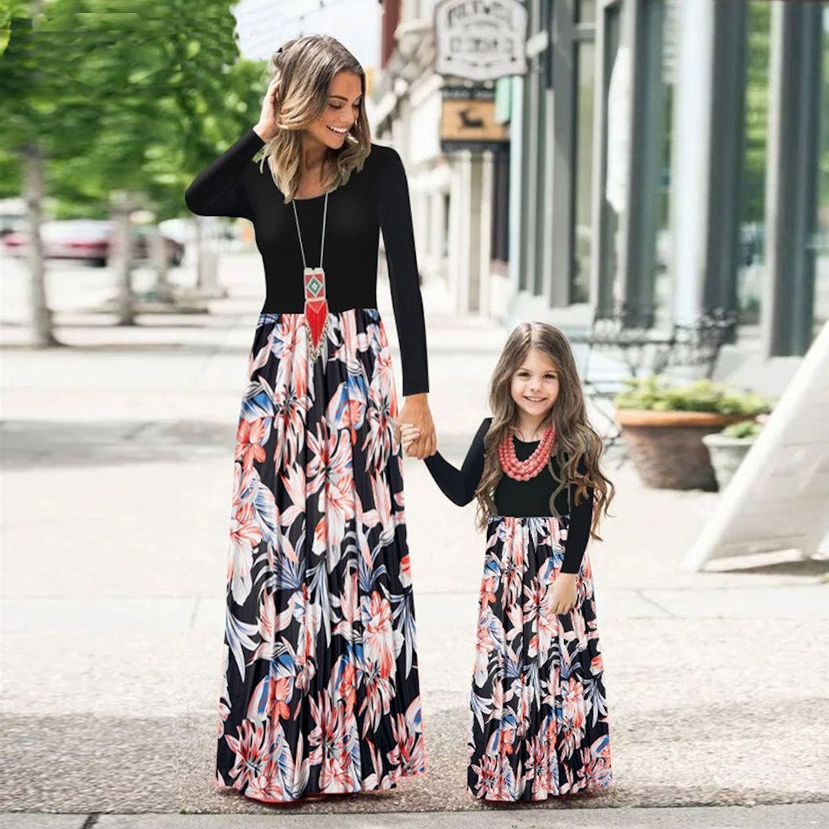 Floral Maxi Dress Matching Family Dress Black for Mommy and Me Matching ChildAngle Floral Maxi Dress Matching Family Dress Black for Mommy and Me Matching ChildAngle