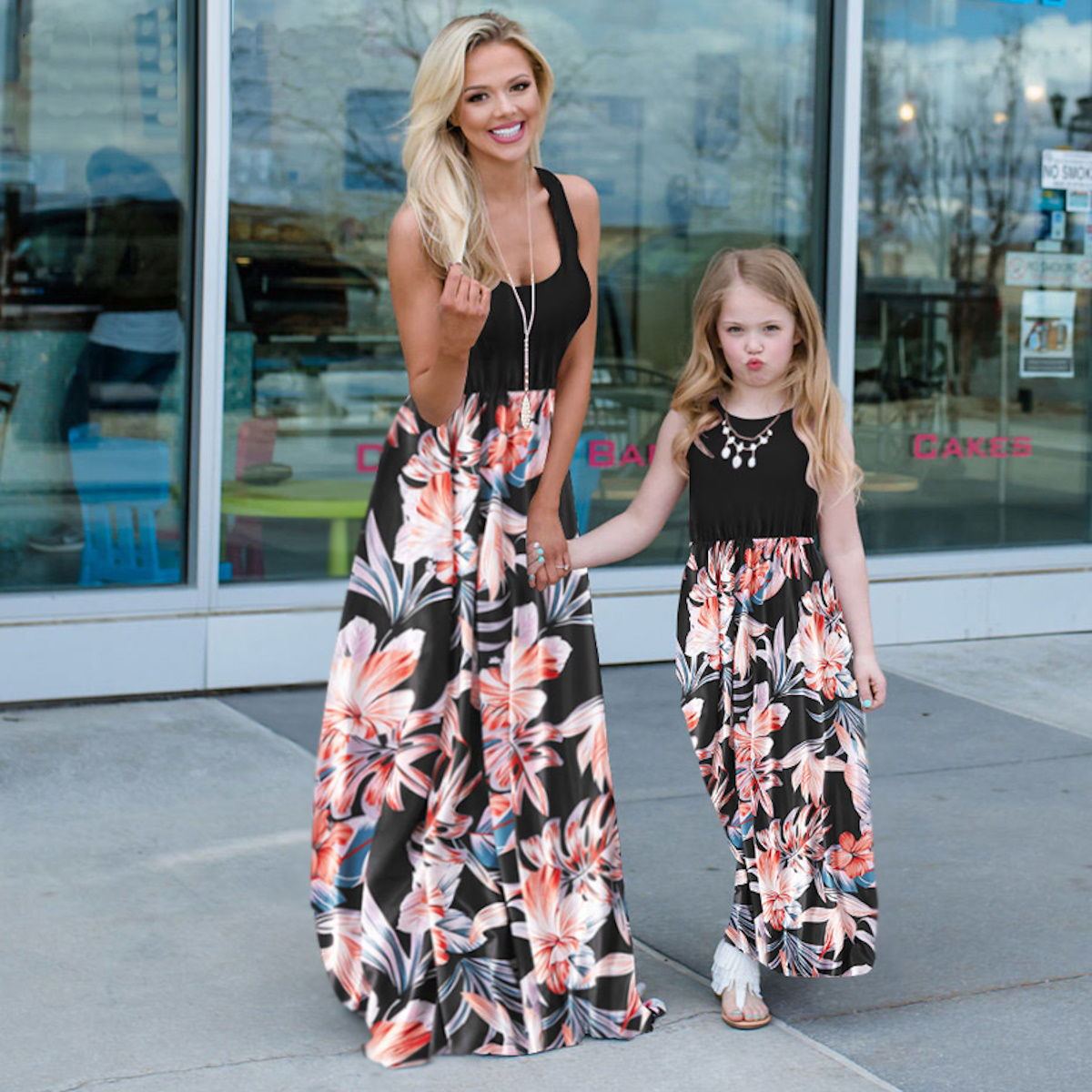 Floral Maxi Dress Matching Family Dress Black for Mommy and Me Matching ChildAngle Floral Maxi Dress Matching Family Dress Black for Mommy and Me Matching ChildAngle