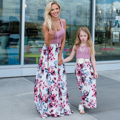 Mommy and Me Dress Floral Print Tank Top Maxi Dress - ChildAngle