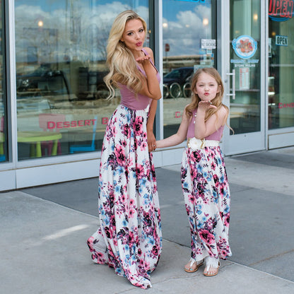 Mommy and Me Dress Floral Print Tank Top Maxi Dress - ChildAngle