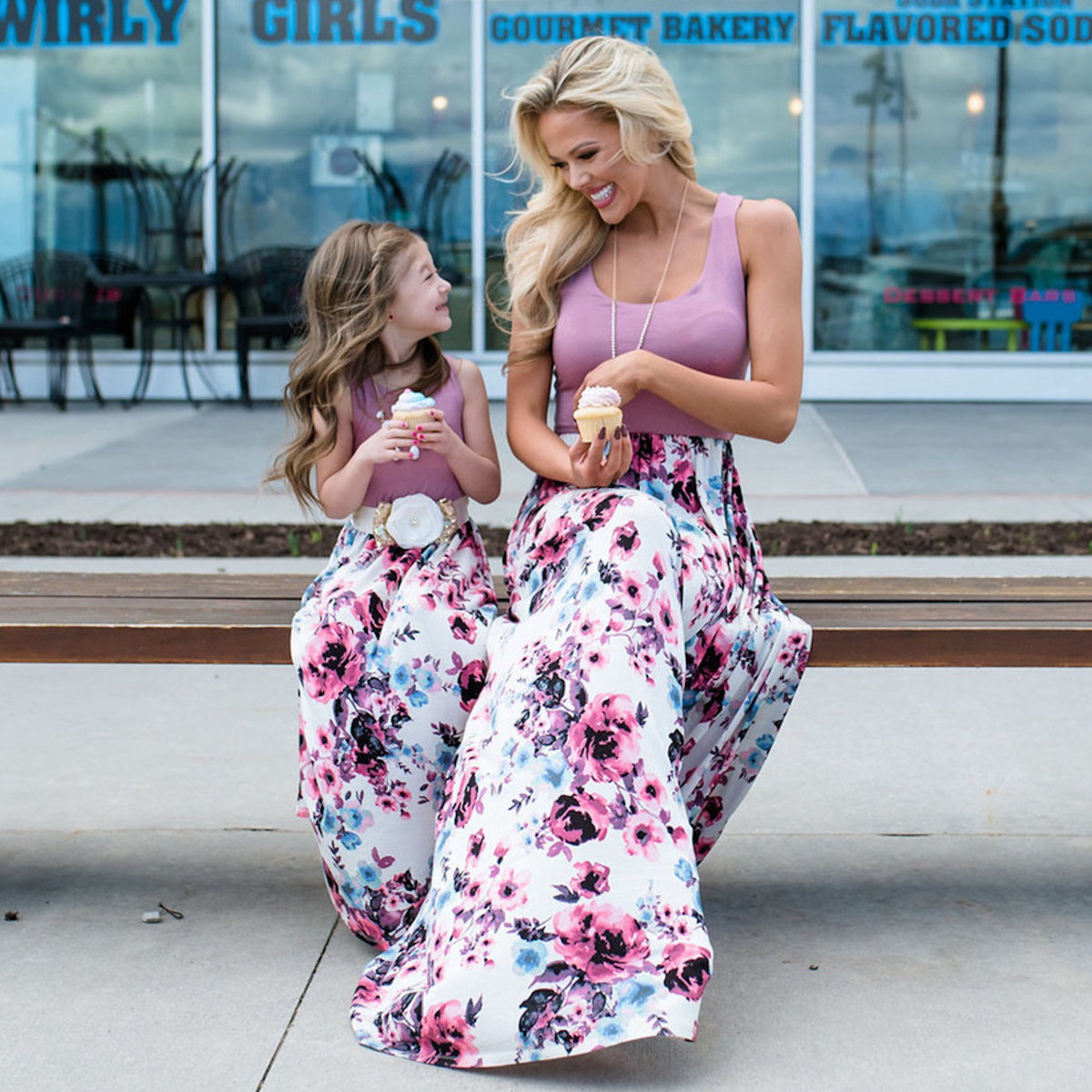 Mommy and Me Dress Floral Print Tank Top Maxi Dress - ChildAngle
