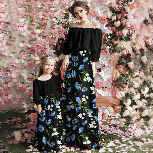 Family Matching Dress Black Floral Maxi Dress for Mommy and Me Matching Outfits - ChildAngle