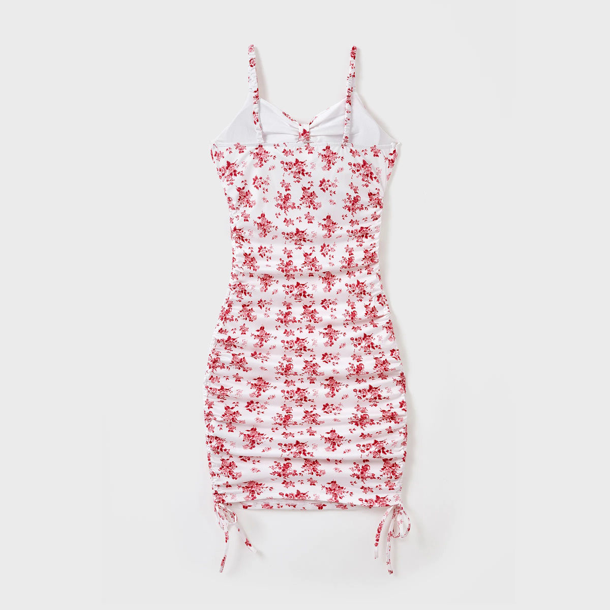 Mommy and Me Matching Dress Floral Print Strappy Bodycon Drawstring Dress Mother and Daughter Matching Vacation Outfits - ChildAngle