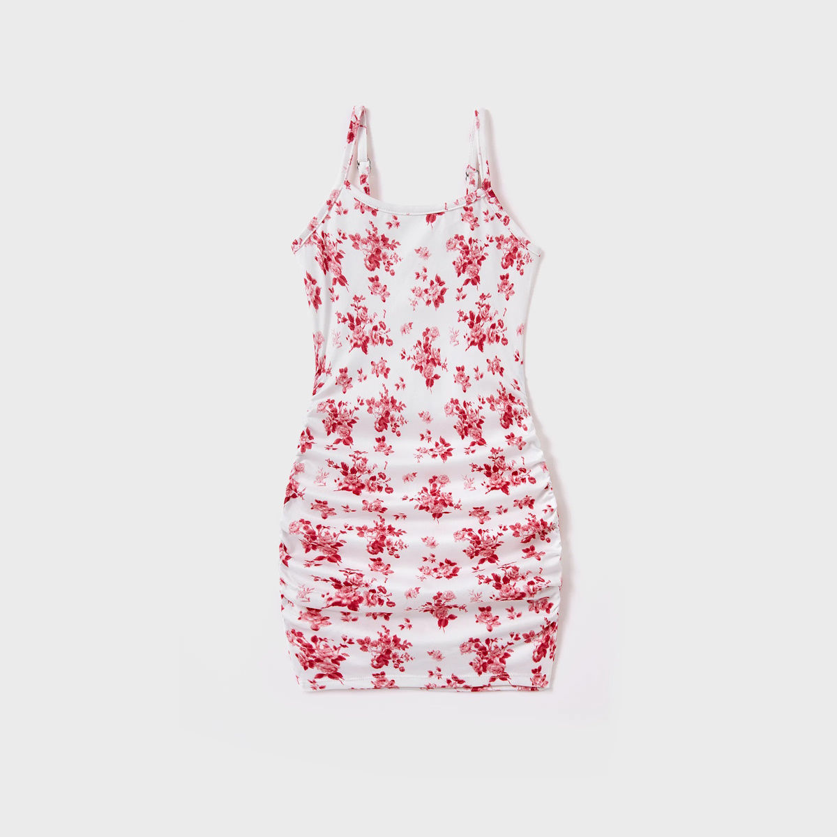 Mommy and Me Matching Dress Floral Print Strappy Bodycon Drawstring Dress Mother and Daughter Matching Vacation Outfits - ChildAngle