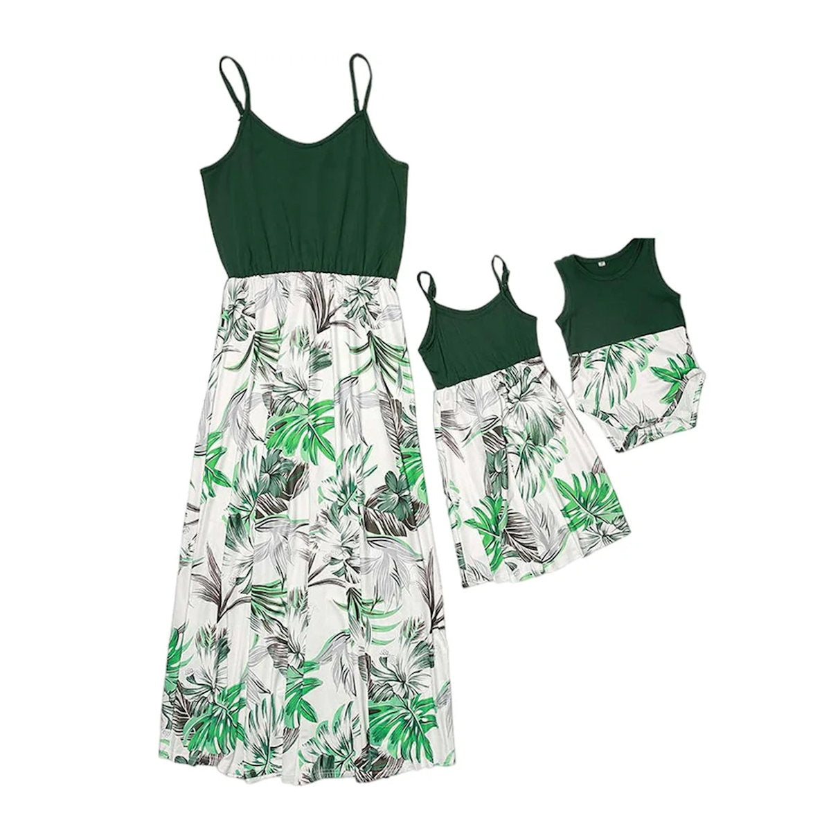 Mommy and Me Dress Green Sleeveless Strap Dress for Mother and Daughter - ChildAngle