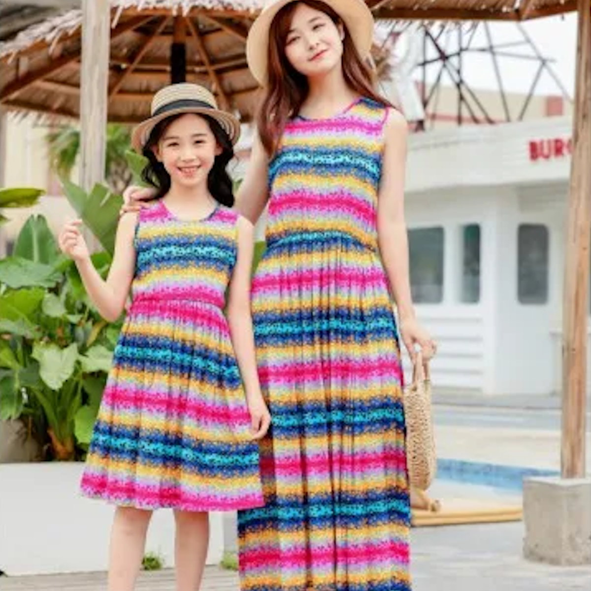 Mommy and Me Matching Dress Tank Top Colorful Striped Dress - ChildAngle