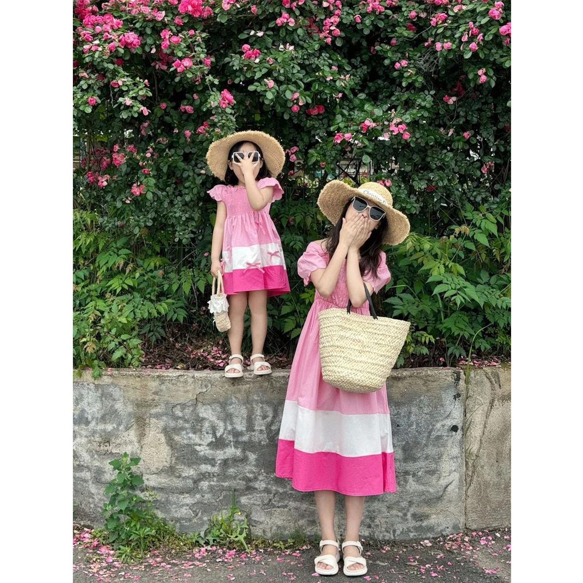 Mommy and Me Matching Dress Colorblock Square Neck Ruched Bust Shirred Bowknot Decor Dress - ChildAngle