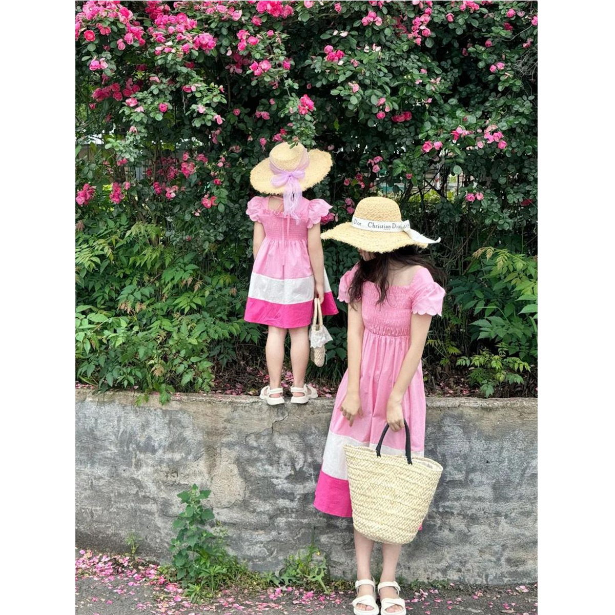 Mommy and Me Matching Dress Colorblock Square Neck Ruched Bust Shirred Bowknot Decor Dress - ChildAngle