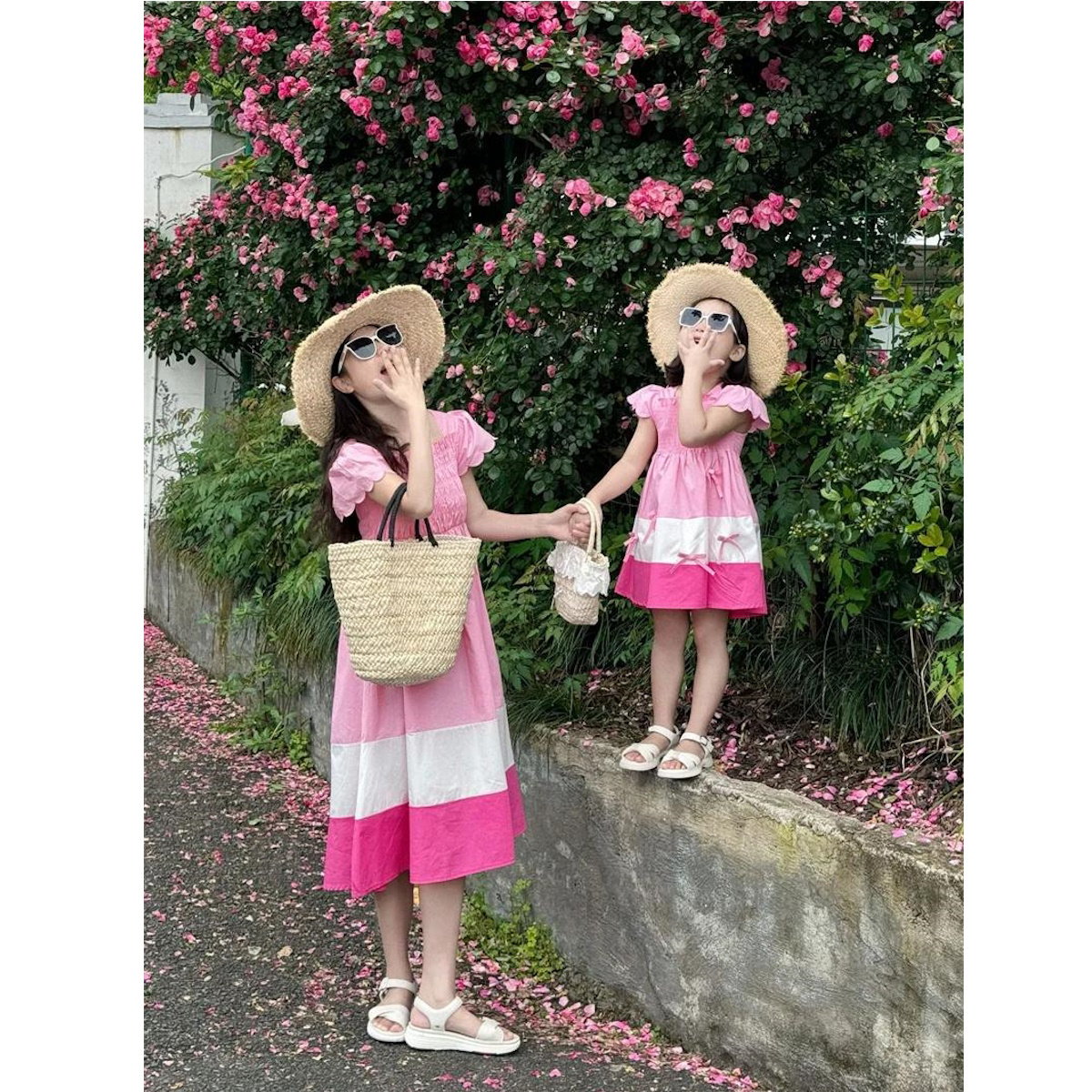 Mommy and Me Matching Dress Colorblock Square Neck Ruched Bust Shirred Bowknot Decor Dress - ChildAngle