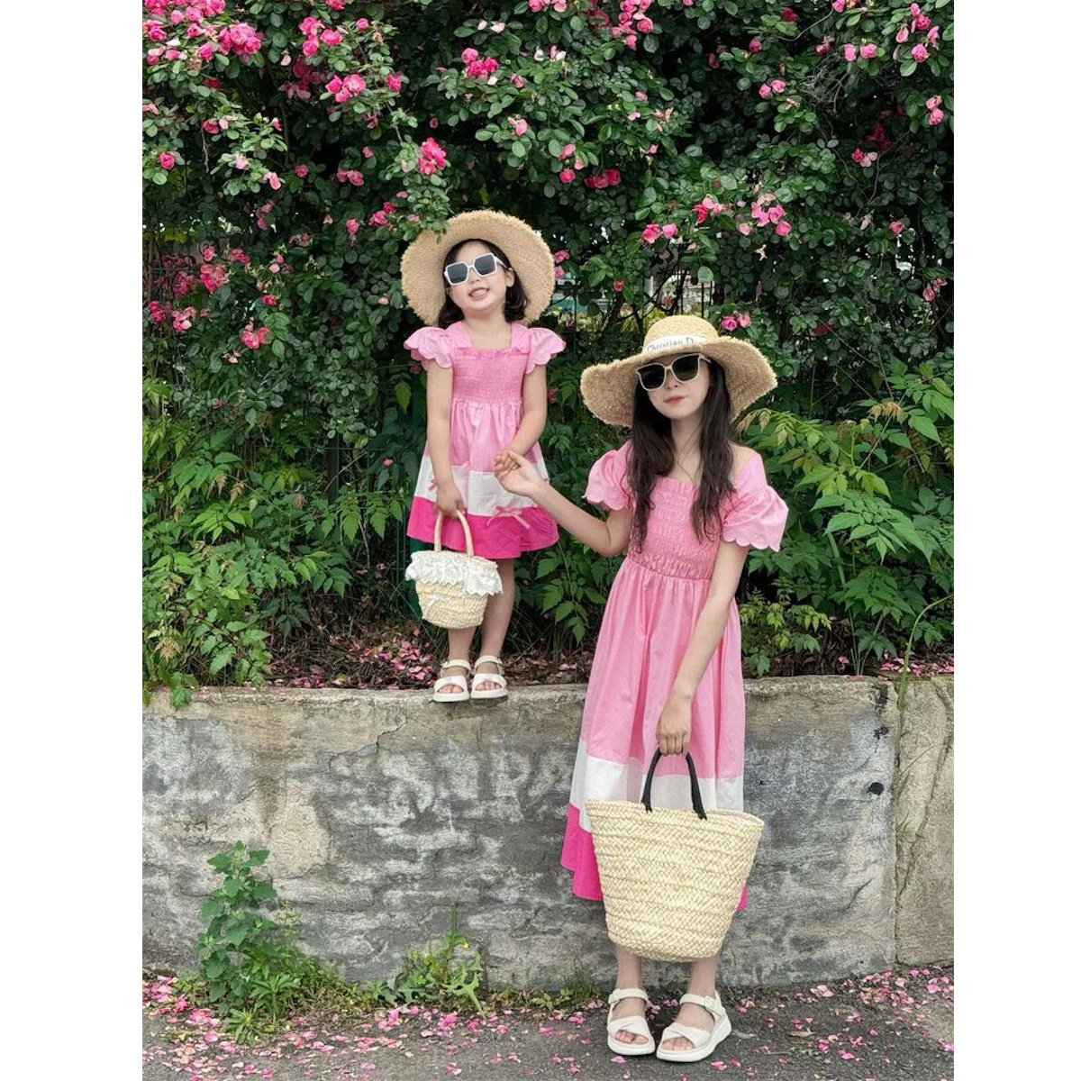 Mommy and Me Matching Dress Colorblock Square Neck Ruched Bust Shirred Bowknot Decor Dress - ChildAngle