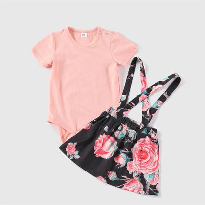 Family Matching Dress Black Sleeveless Pink Floral Strap Dress