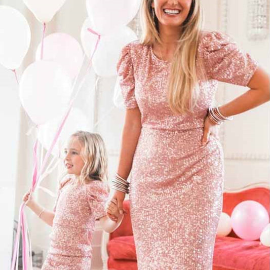 Mommy and Me Matching Dress Sequin Bodycon Dress Wedding Guest Dress Party - ChildAngle