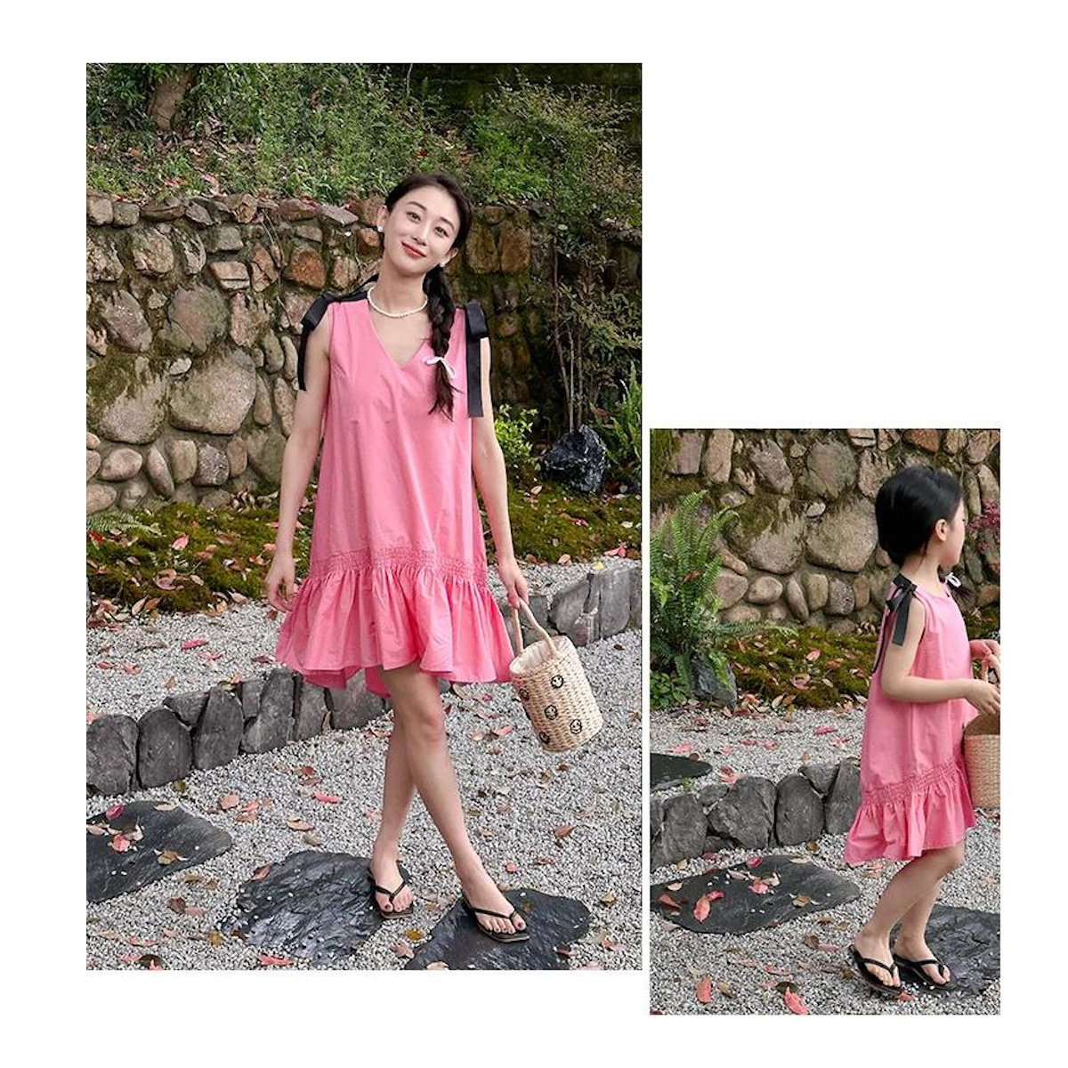 Mommy and Me V Neck Ruffle Hem Sleeveless Shoulder Tie Midi Dress - ChildAngle