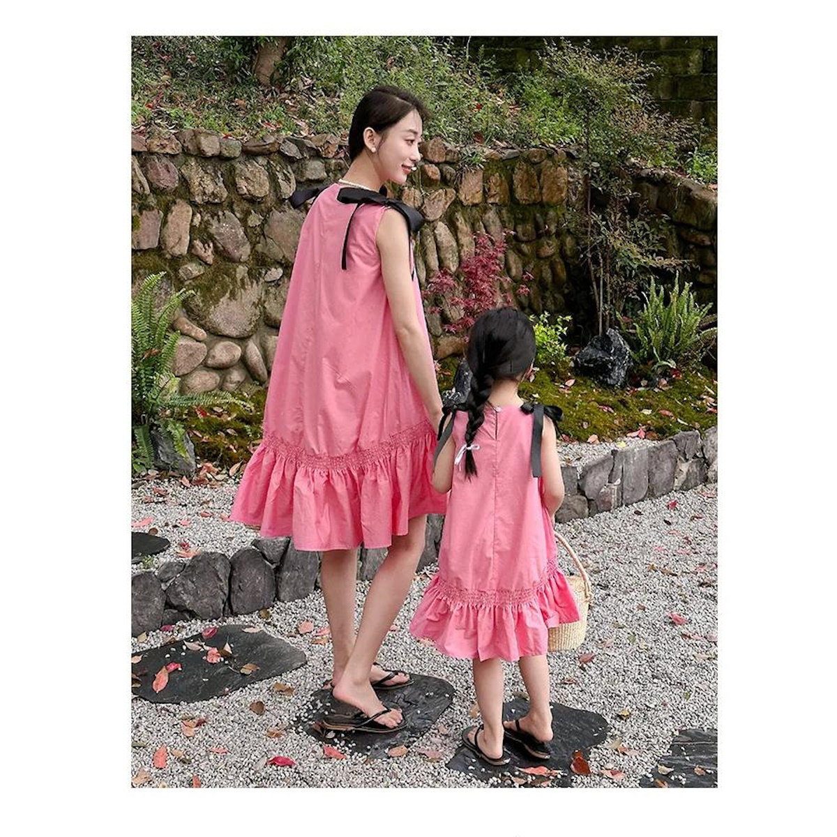 Mommy and Me V Neck Ruffle Hem Sleeveless Shoulder Tie Midi Dress - ChildAngle