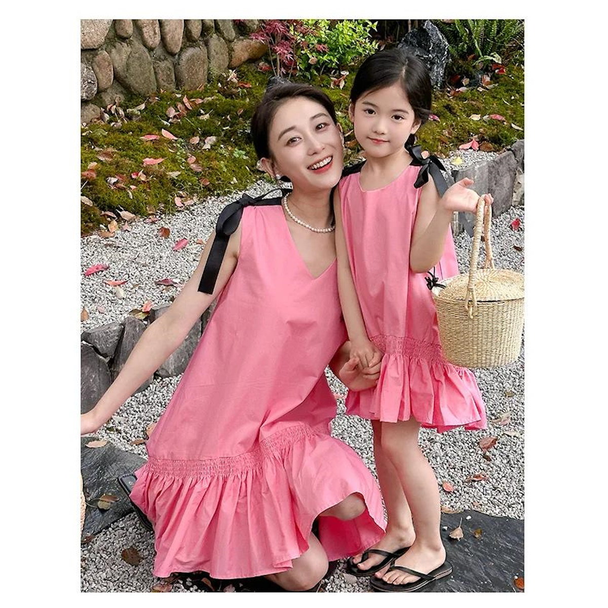 Mommy and Me V Neck Ruffle Hem Sleeveless Shoulder Tie Midi Dress - ChildAngle