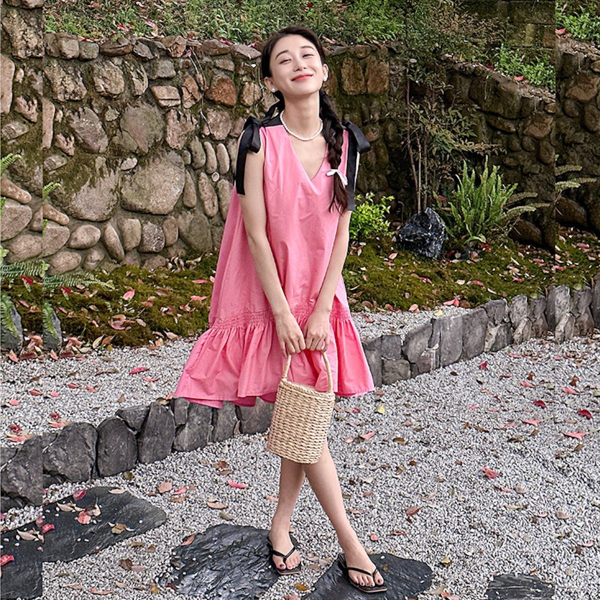 Mommy and Me V Neck Ruffle Hem Sleeveless Shoulder Tie Midi Dress - ChildAngle