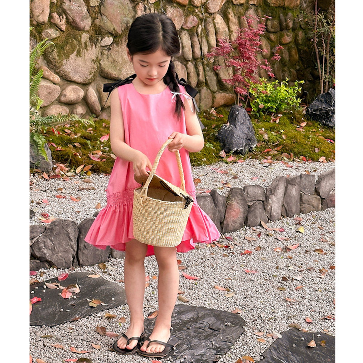 Mommy and Me V Neck Ruffle Hem Sleeveless Shoulder Tie Midi Dress - ChildAngle