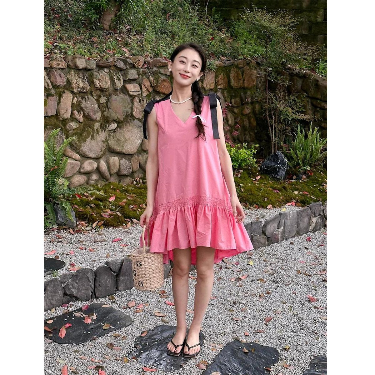 Mommy and Me V Neck Ruffle Hem Sleeveless Shoulder Tie Midi Dress - ChildAngle