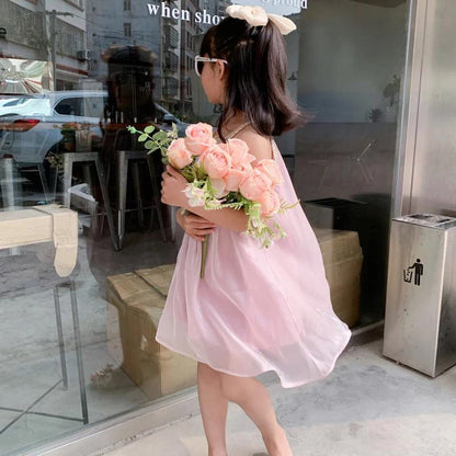 Mommy and Me Pink Chiffon Strap Dress