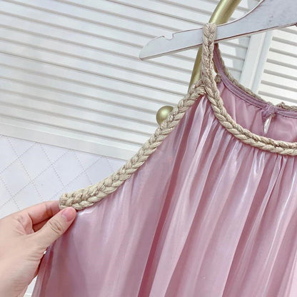 Mommy and Me Pink Chiffon Strap Dress