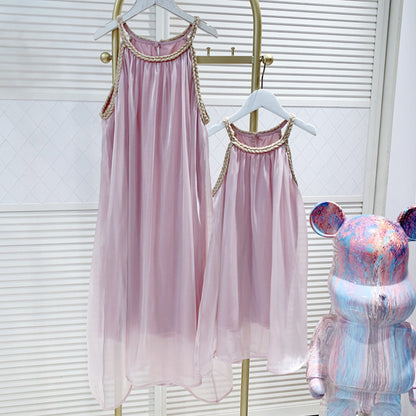 Mommy and Me Pink Chiffon Strap Dress