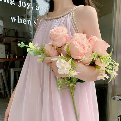 Mommy and Me Pink Chiffon Strap Dress