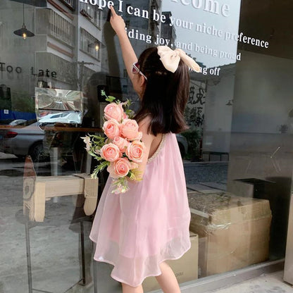 Mommy and Me Pink Chiffon Strap Dress