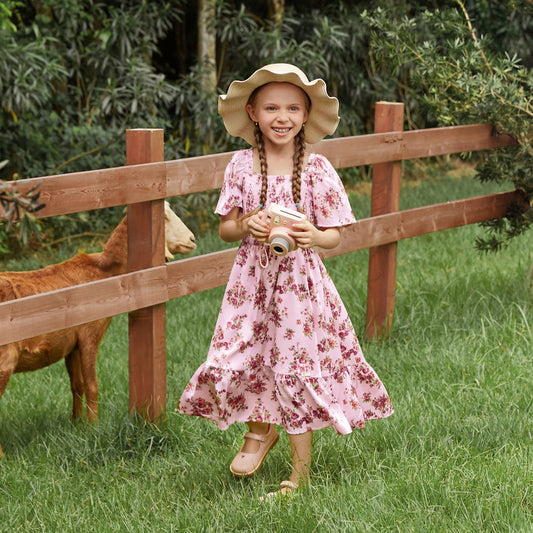 Mommy and Me Matching Dress Puff Sleeve Midi Dress Shirred Chest Ruffle Dress Mother and Daughter Matching Vacation Outfits - ChildAngle