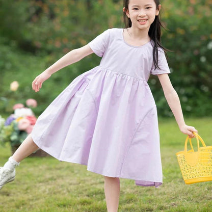 Mommy and Me Matching Dress Short Sleeve Lavender Shirred Top Dress - ChildAngle