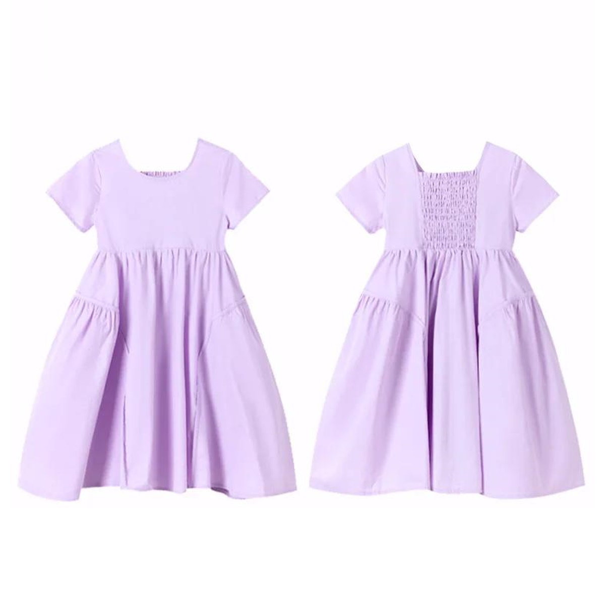 Mommy and Me Matching Dress Short Sleeve Lavender Shirred Top Dress - ChildAngle