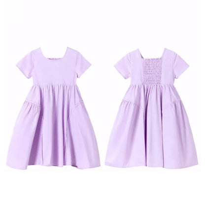 Mommy and Me Matching Dress Short Sleeve Lavender Shirred Top Dress - ChildAngle