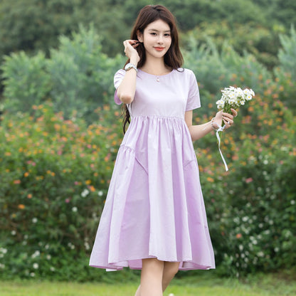 Mommy and Me Matching Dress Short Sleeve Lavender Shirred Top Dress - ChildAngle