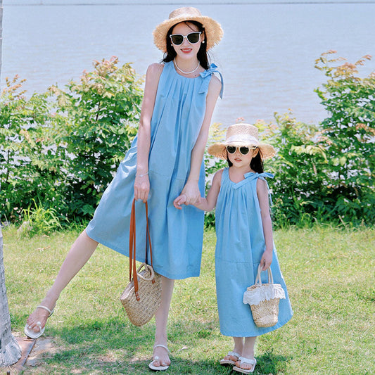 Mommy and Me Shoulder Tie Ruffle Dress - ChildAngle