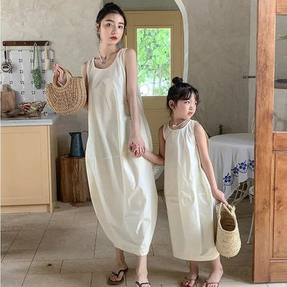 Mommy and Me Matching Dress Tank Top White Cozy Dress - ChildAngle