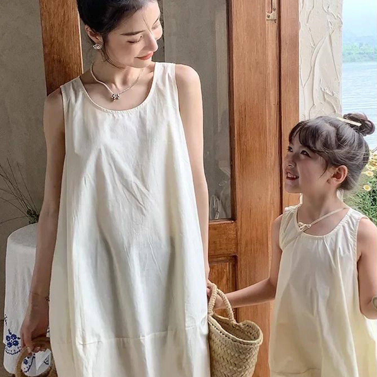 Mommy and Me Matching Dress Tank Top White Cozy Dress - ChildAngle