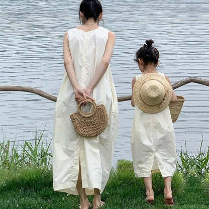 Mommy and Me Matching Dress Tank Top White Cozy Dress - ChildAngle