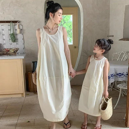 Mommy and Me Matching Dress Tank Top White Cozy Dress - ChildAngle