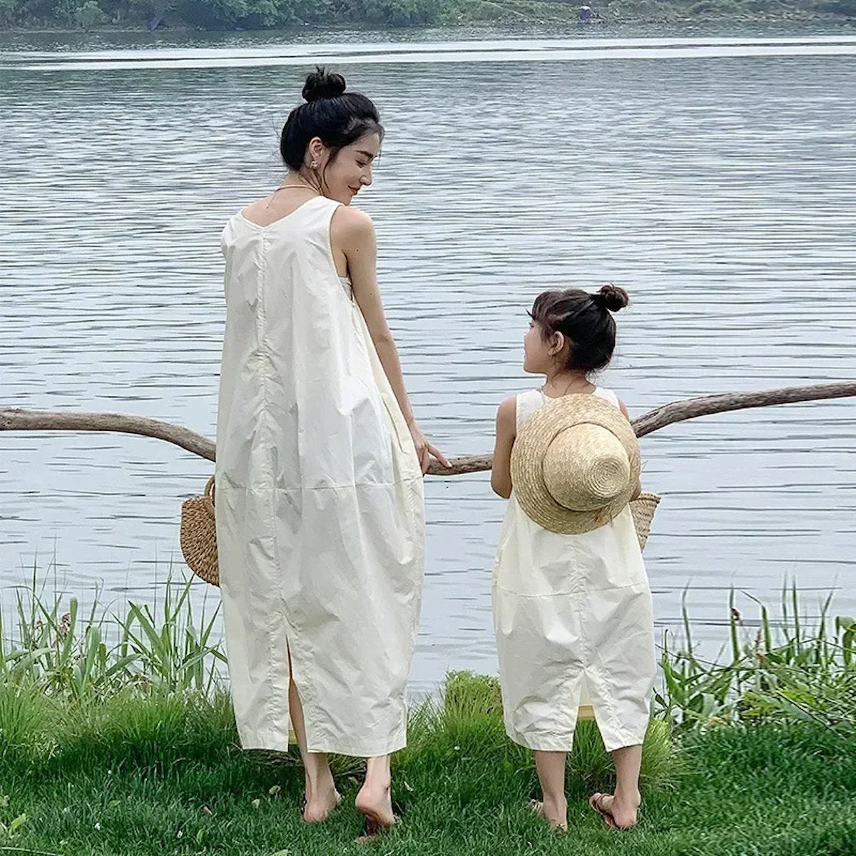 Mommy and Me Matching Dress Tank Top White Cozy Dress - ChildAngle