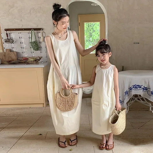Mommy and Me Matching Dress Tank Top White Cozy Dress - ChildAngle