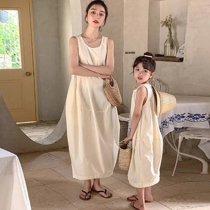 Mommy and Me Matching Dress Tank Top White Cozy Dress - ChildAngle