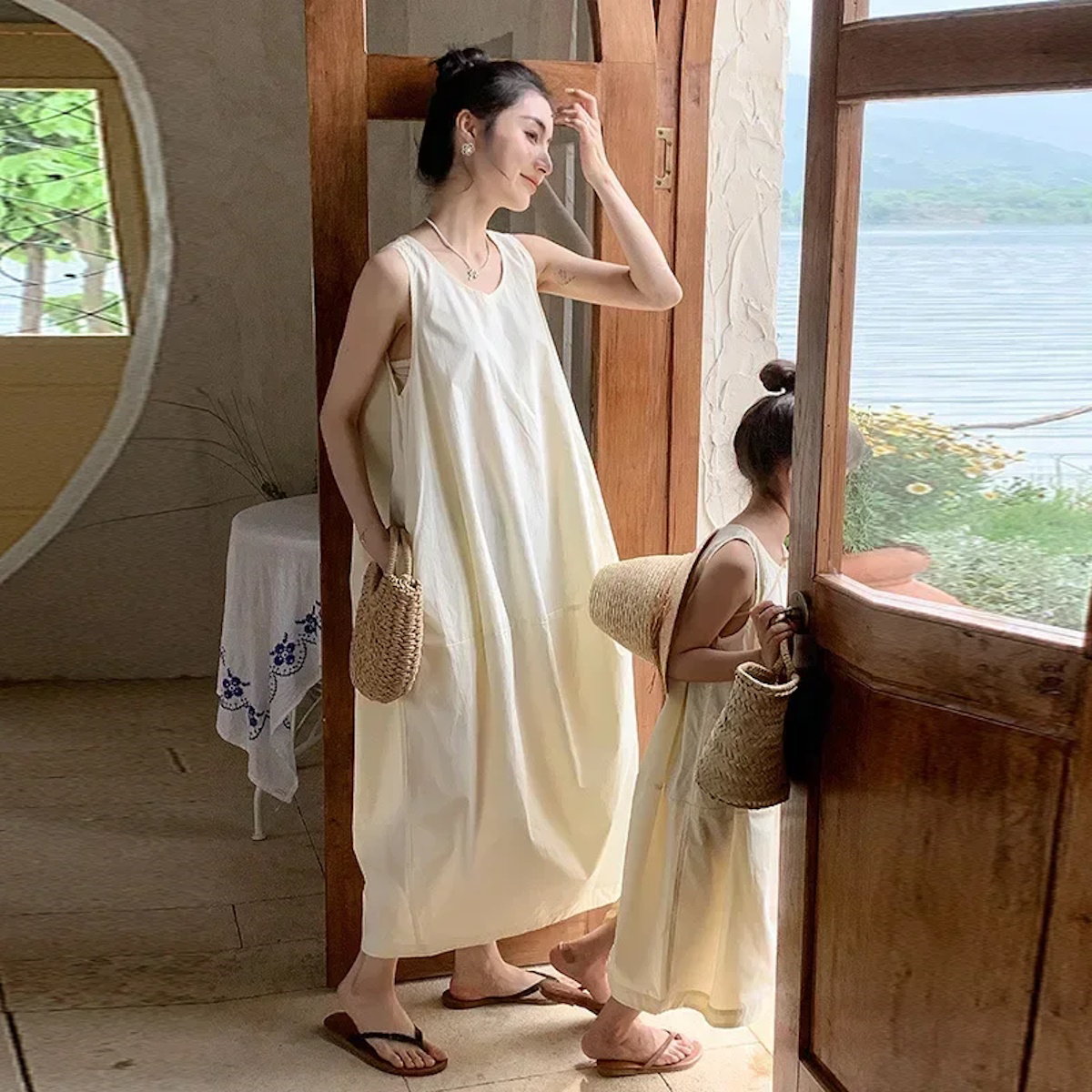 Mommy and Me Matching Dress Tank Top White Cozy Dress - ChildAngle