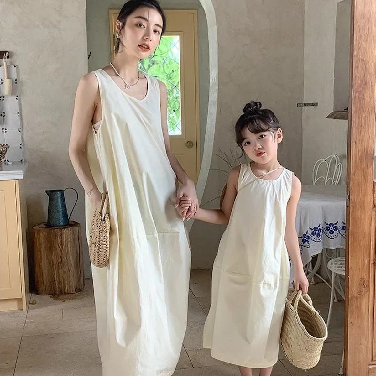 Mommy and Me Matching Dress Tank Top White Cozy Dress - ChildAngle