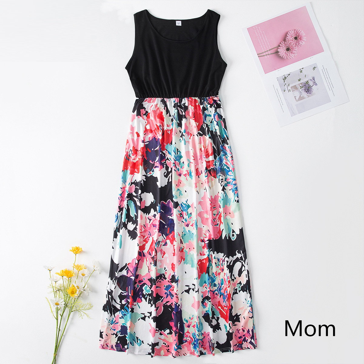 Black Family Matching Dress Floral Maxi Dress for Mommy and Me Matching Outfits - ChildAngle