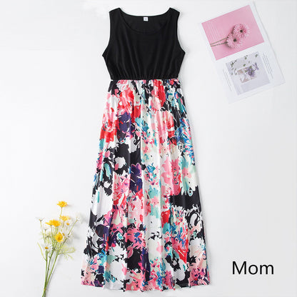 Black Family Matching Dress Floral Maxi Dress for Mommy and Me Matching Outfits - ChildAngle
