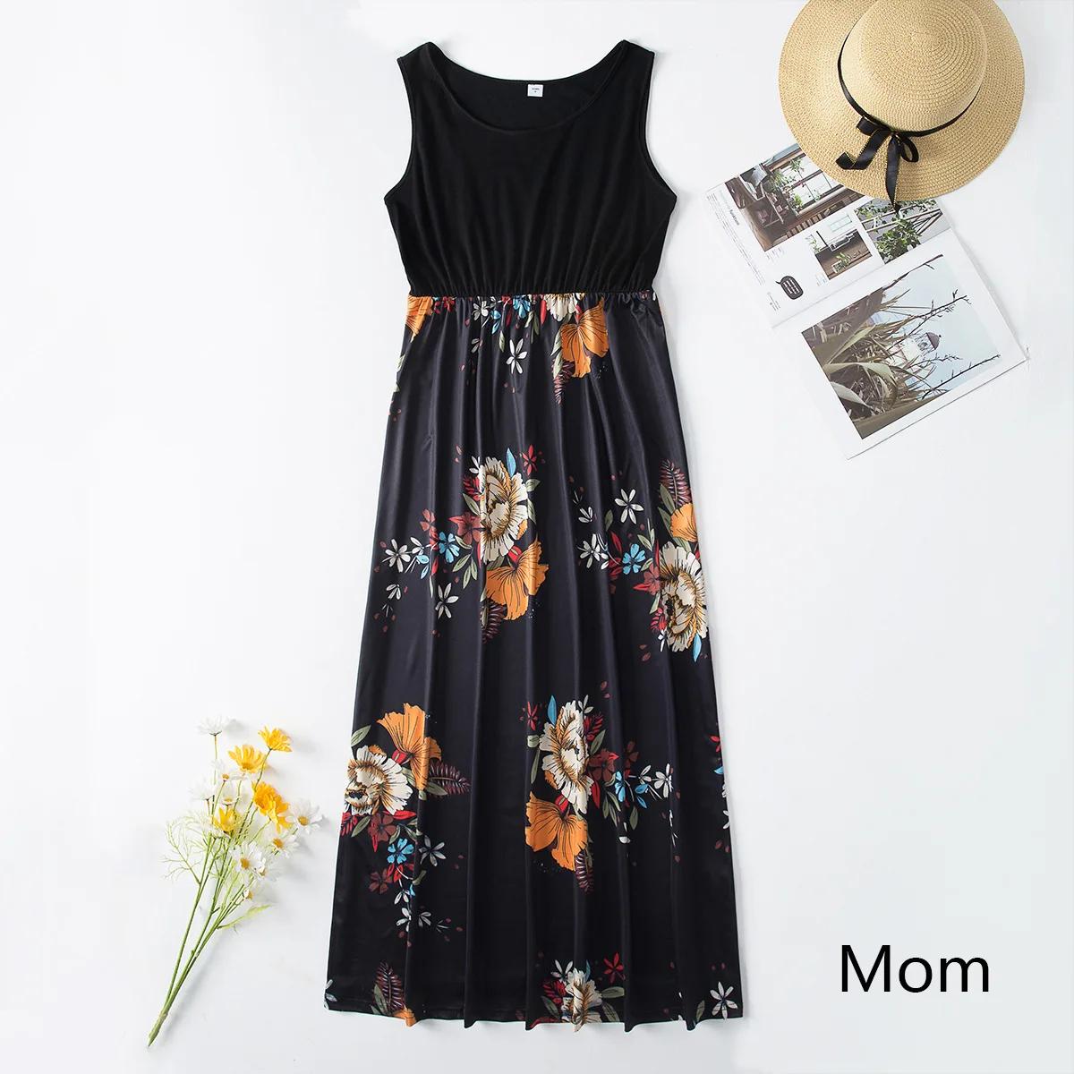Black Family Matching Dress Floral Maxi Dress for Mommy and Me Matching Outfits - ChildAngle
