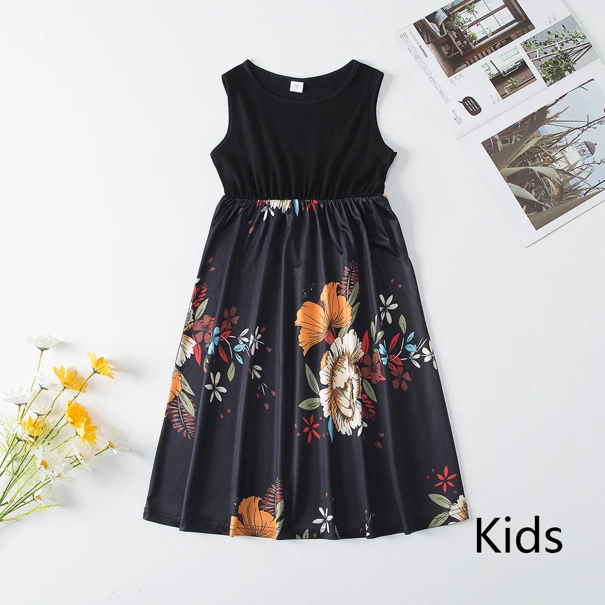 Black Family Matching Dress Floral Maxi Dress for Mommy and Me Matching Outfits - ChildAngle
